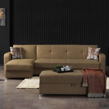 Harmony Upholstered Convertible Chaise Lounge with Storage In Brown HAR-BN-CL
