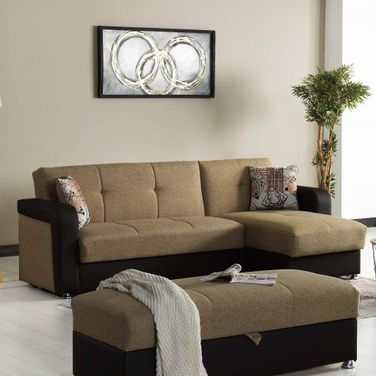 Harmony Upholstered Convertible Chaise Lounge with Storage In Brown HAR-BN-PU-CL