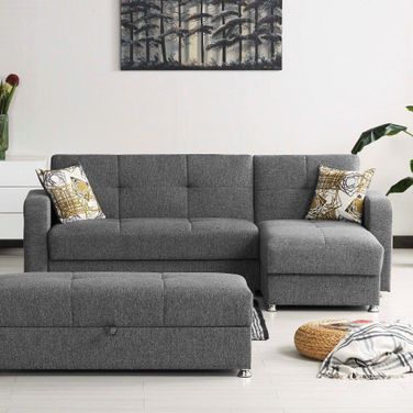 Harmony Upholstered Convertible Chaise Lounge with Storage In Gray HAR-GY-CL