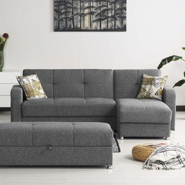 Harmony Upholstered Convertible Chaise Lounge with Storage In Gray