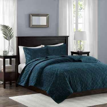 Harper Polyester Velvet 3 Piece King Coverlet Set In Teal