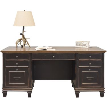 Hartford Wood Double Pedestal Desk In Two Toned Black