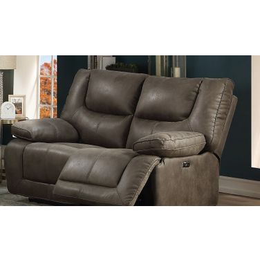 Harumi Gray Leather-Aire Power Motion Loveseat