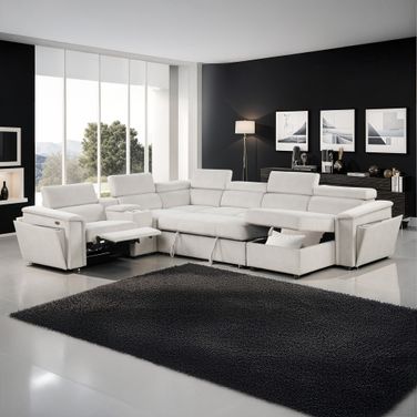 Harvey Sleeper Sectional In Beige and Black