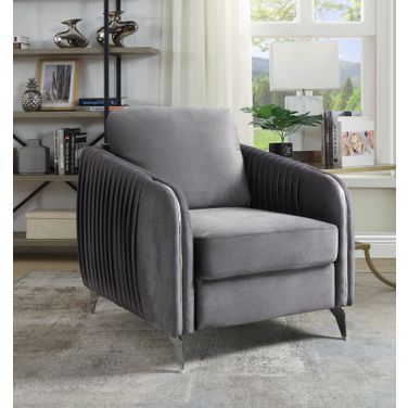 Hathaway Gray Velvet Modern Chic Accent Armchair