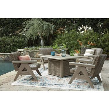 Haven Retreat Outdoor Fire Pit Table Set In Beige