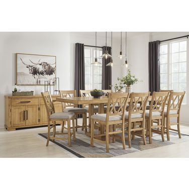Havonplane Distressed Light Brown Pine Extendable Counter Height Dining Room Set