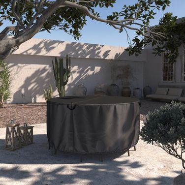 Heavy Duty Water Resistant 68 Inch Diameter Round Patio Dining Set Cover In Beige