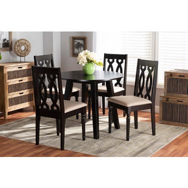Heidi Modern and Contemporary Sand Fabric Upholstered and Dark Brown Finished Wood 5-Piece Dining Set