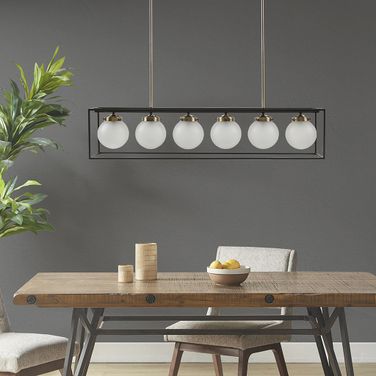 Helena 6-Light Frosted Glass Globe Linear Chandelier In Black