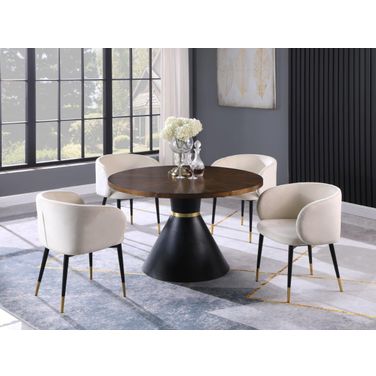 Hemingway 5 Piece Round Dinette Set In Cream Velvet