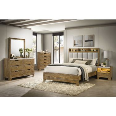 Henderson Bookcase Panel Bedroom Set In Medium Oak