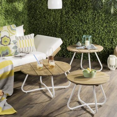 Henderson Teak and White 3-Piece Wood Top Coffee Table Set
