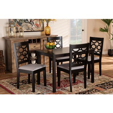 Henry Modern and Contemporary Grey Fabric Upholstered and Dark Brown Finished Wood 5-Piece Dining Set