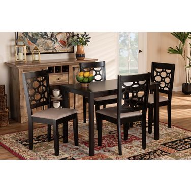 Henry Modern and Contemporary Sand Fabric Upholstered and Dark Brown Finished Wood 5-Piece Dining Set