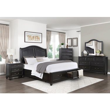 Herman Charcoal Brown Platform Bedroom Set with Footboard Storage