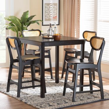 Hesper Wood and Rattan 5 Piece Pub Set In Dark Brown