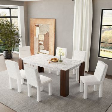Hettie Dining Room Set In Engineering Stone Top and Brown