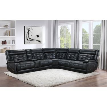Hewitt Leather Upholstered Power Reclining Sectional In Black