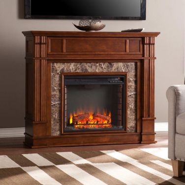 Highgate Faux Stone Electric Media Fireplace In Whiskey Maple