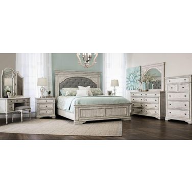 Highland Park Distressed Rustic Ivory Panel Bedroom Set