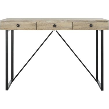 Hilton Oak and Black 3-Drawer Desk