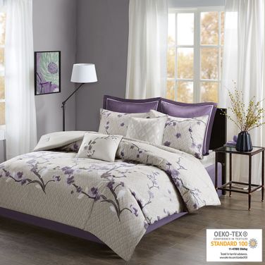 Holly Cotton 8 Piece Queen Comforter Set In Purple