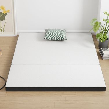 Hollyhock 3 Inch Queen Tri-Fold Memory Foam Topper In White and Gray