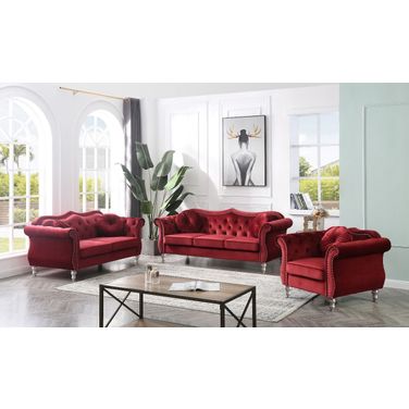 Hollywood Living Room Set In Burgundy
