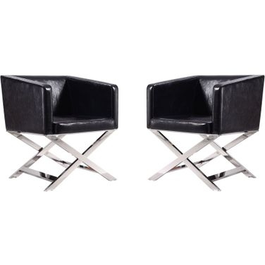Hollywood Lounge Accent Chair in Black and Polished Chrome (Set of 2)