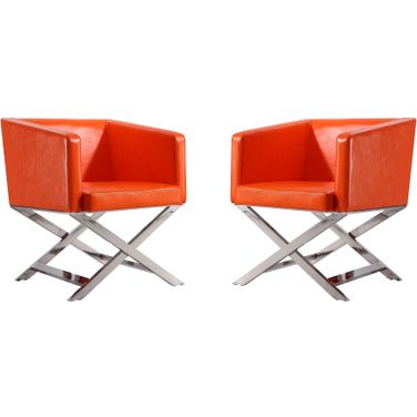 Hollywood Lounge Accent Chair in Orange and Polished Chrome (Set of 2)