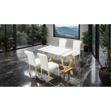 Holstebro Dining Room Set In Gold and White
