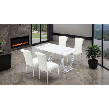 Holstebro Dining Room Set In Silver and White