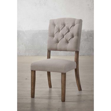 Homeroots 2 Piece Cream Linen and Weathered Oak Side Chair