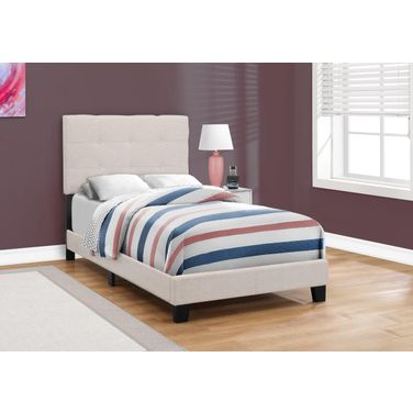 Homeroots Beige Solid Wood Mdf Foam And Linen Twin Size Bed