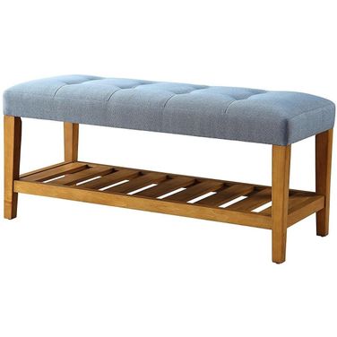 Homeroots Blue And Oak Simple Bench