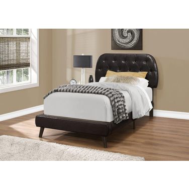 Homeroots Brown Solid Wood Mdf Foam And Linen Twin Sized Bed With Wood Legs