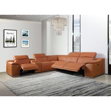 Homeroots Camel Power Reclining 6 Piece Sectional with 1 Console
