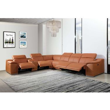 Homeroots Camel Power Reclining 7 Piece Sectional with 1 Console 366353