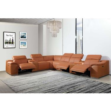 Homeroots Camel Power Reclining 8 Piece Sectional and W 2 Consoles 366354