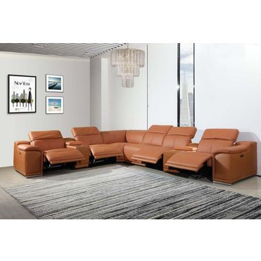 Homeroots Camel Power Reclining 8 Piece Sectional and W 2 Consoles 366355