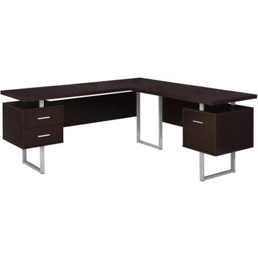 Homeroots Cappuccino Silver Particle Board Hollow Core Metal Computer Desk 333470