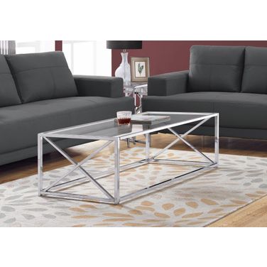 Homeroots Chrome Metal And Clear Tempered Glass Coffee Table