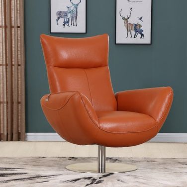 Homeroots Contemporary Orange Leather Lounge Chair