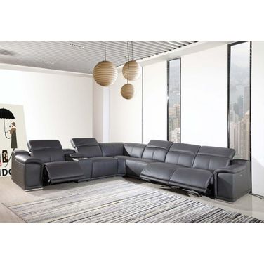 Homeroots Dark Grey Power Reclining 7 Piece Sectional with 1 Console 366357