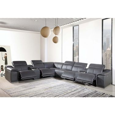 Homeroots Dark Grey Power Reclining 8 Piece Sectional with 2 Console 366360