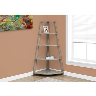 Homeroots Dark Taupe Black Particle Board Bookcase Corner Accent Shelf