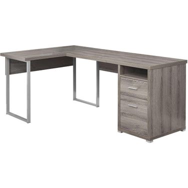 Homeroots Dark Taupe Silver Particle Board Hollow Core Metal Computer Desk 333443