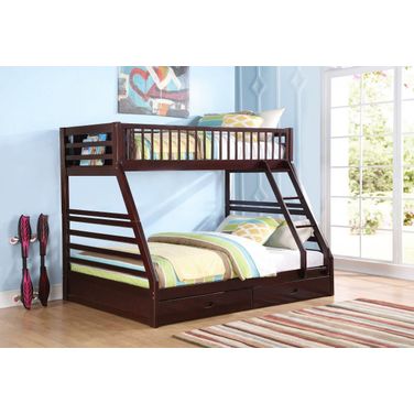 Homeroots Espresso Pine Wood Twin X L Over Queen Bunk Bed 285312