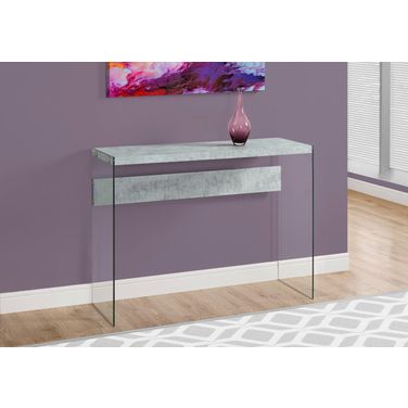Homeroots Grey Cement And Clear Tempered Glass Accent Table